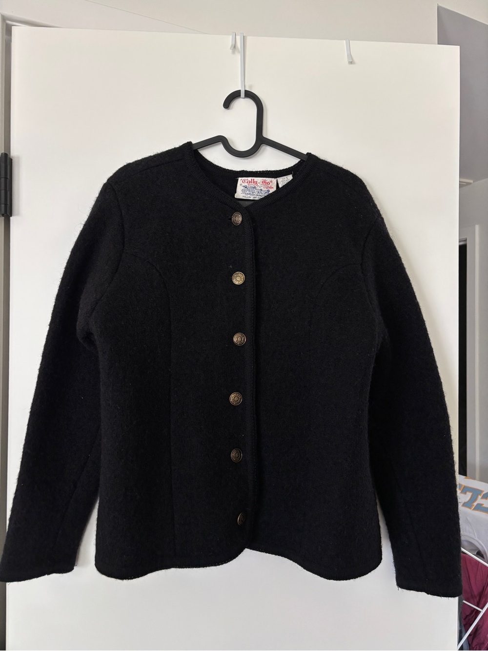 Tally Ho Black Wool-Blend Button Cardigan